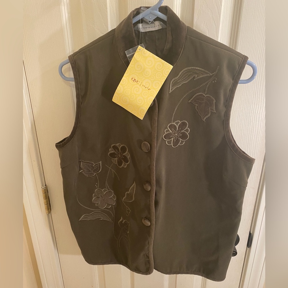 Vintage Jessica Holbrook Medium  Women Green Faux Suede Vest Boho Nwt